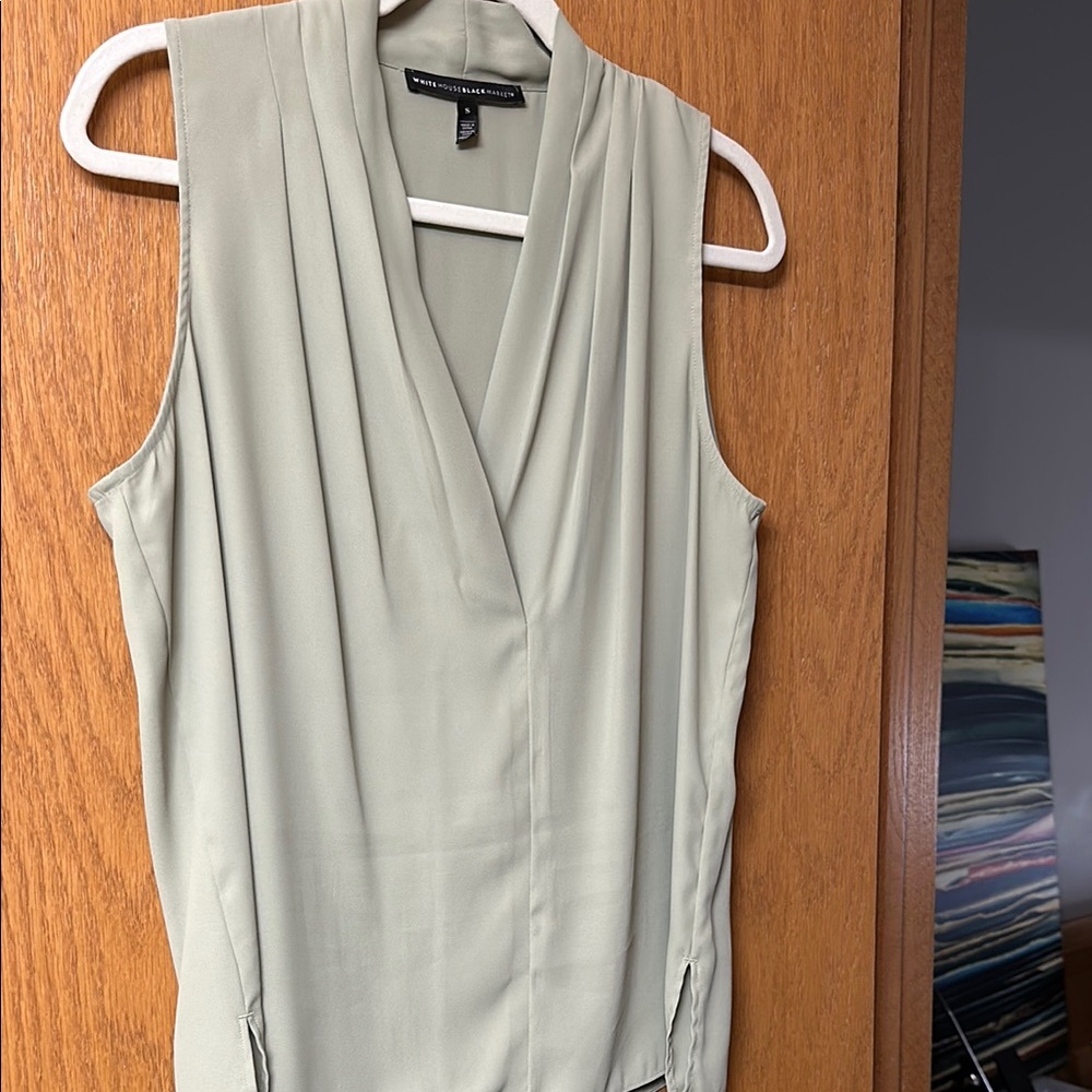 White House Black Market Green Sleeveless Wrap Blouse